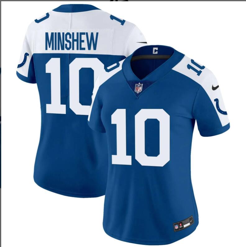 Women Indianapolis Colts 10 Minshew Vapor Limited 2024 NFL Nike blue jerseys